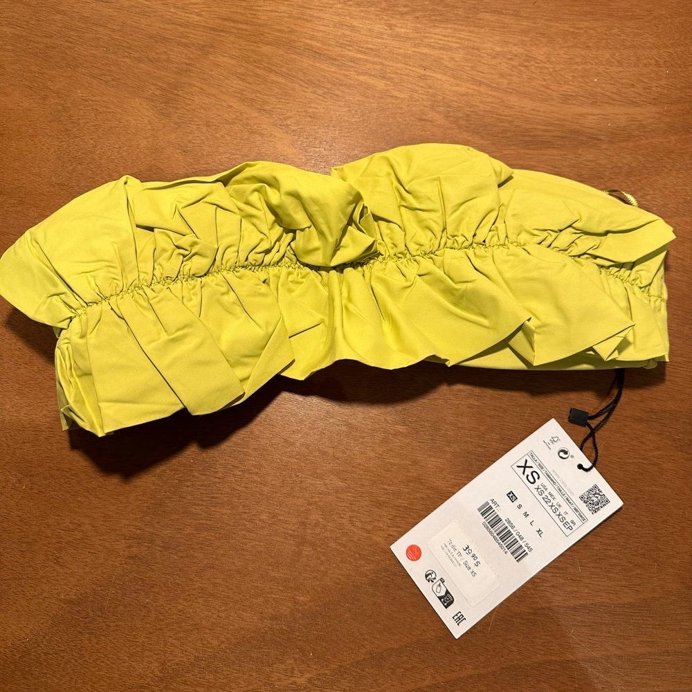 Zara Yellow Ruffled Bandeau Bikini Top
